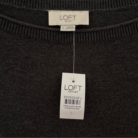 Loft Outlet  L Dark Gray Boatneck  Long Sleeve Longer Length Sweater - Picture 2 of 10
